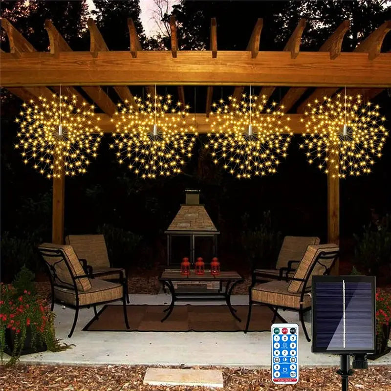 Outdoor Solar Firework Lights - 4-Pack 480 LED Starburst Hanging Lights