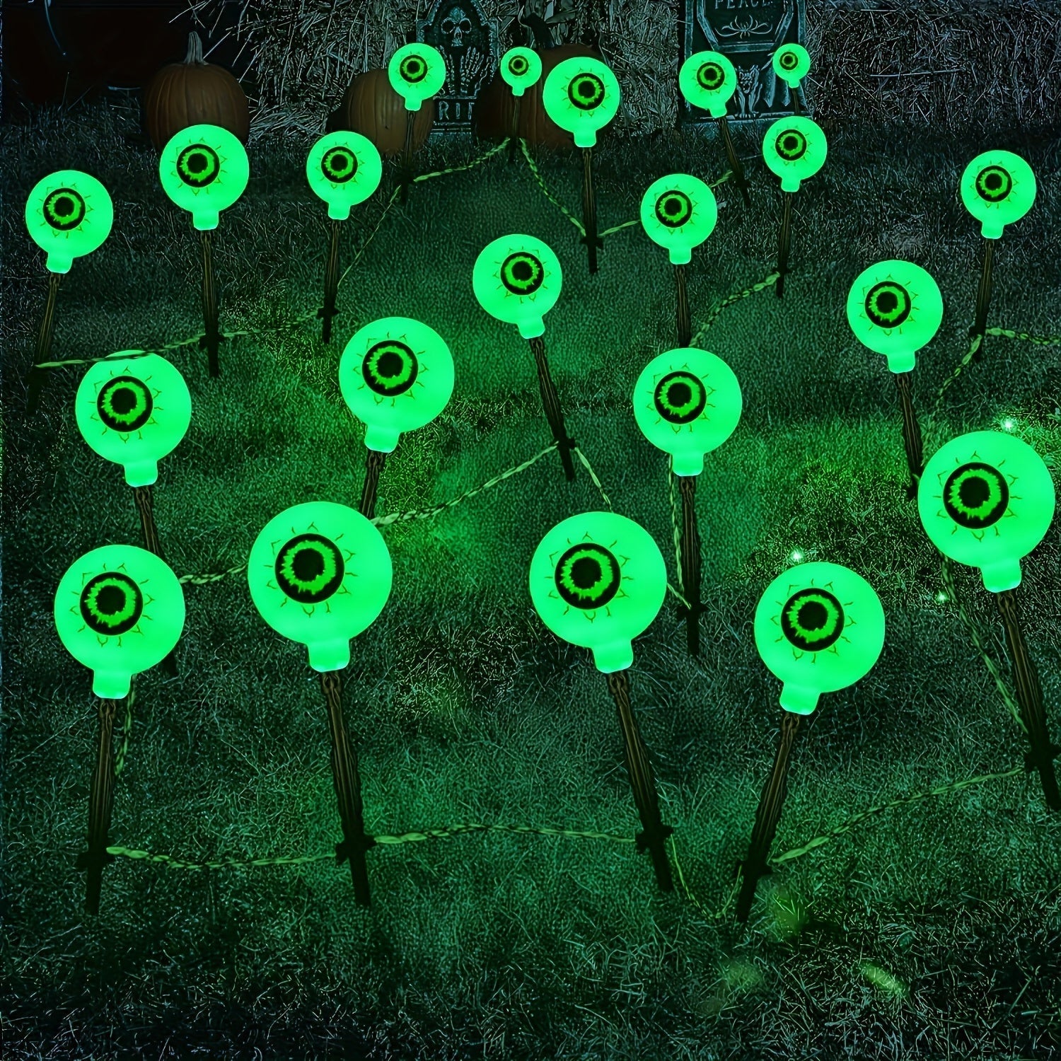 Halloween Eyeball Solar Stake Lights 20 LED Outdoor