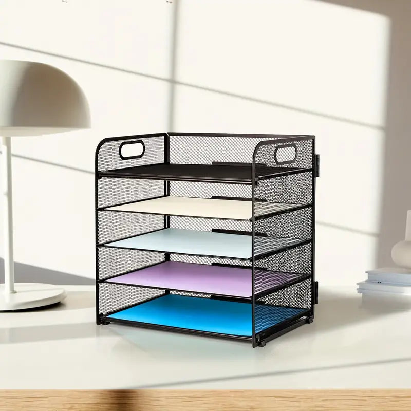 Black Mesh Desktop File Organizer - 5-Layer, Portable and Sleek Design