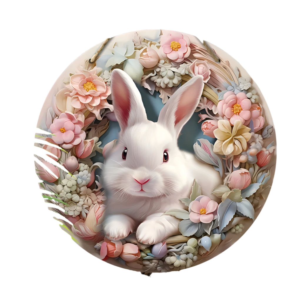 Easter Bunny & Tulips Wooden Wreath Spring Decor