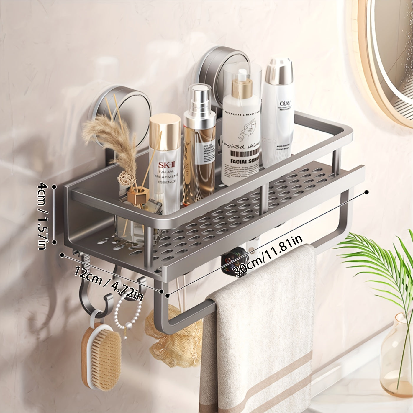 Rustproof Wall Mount Shower Caddy With Suction Cups