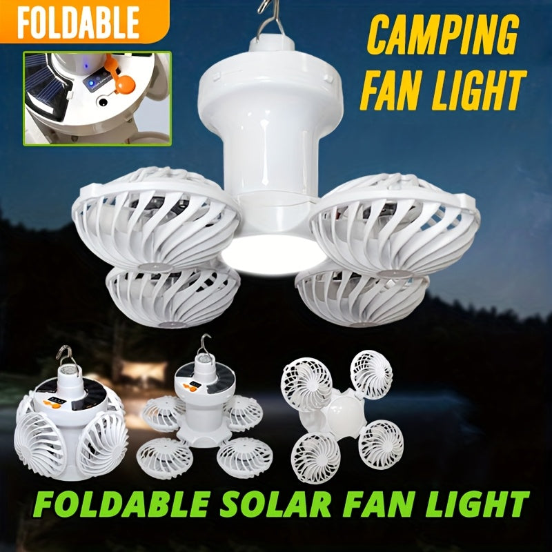 Solar Camping Fan with Light USB Rechargeable