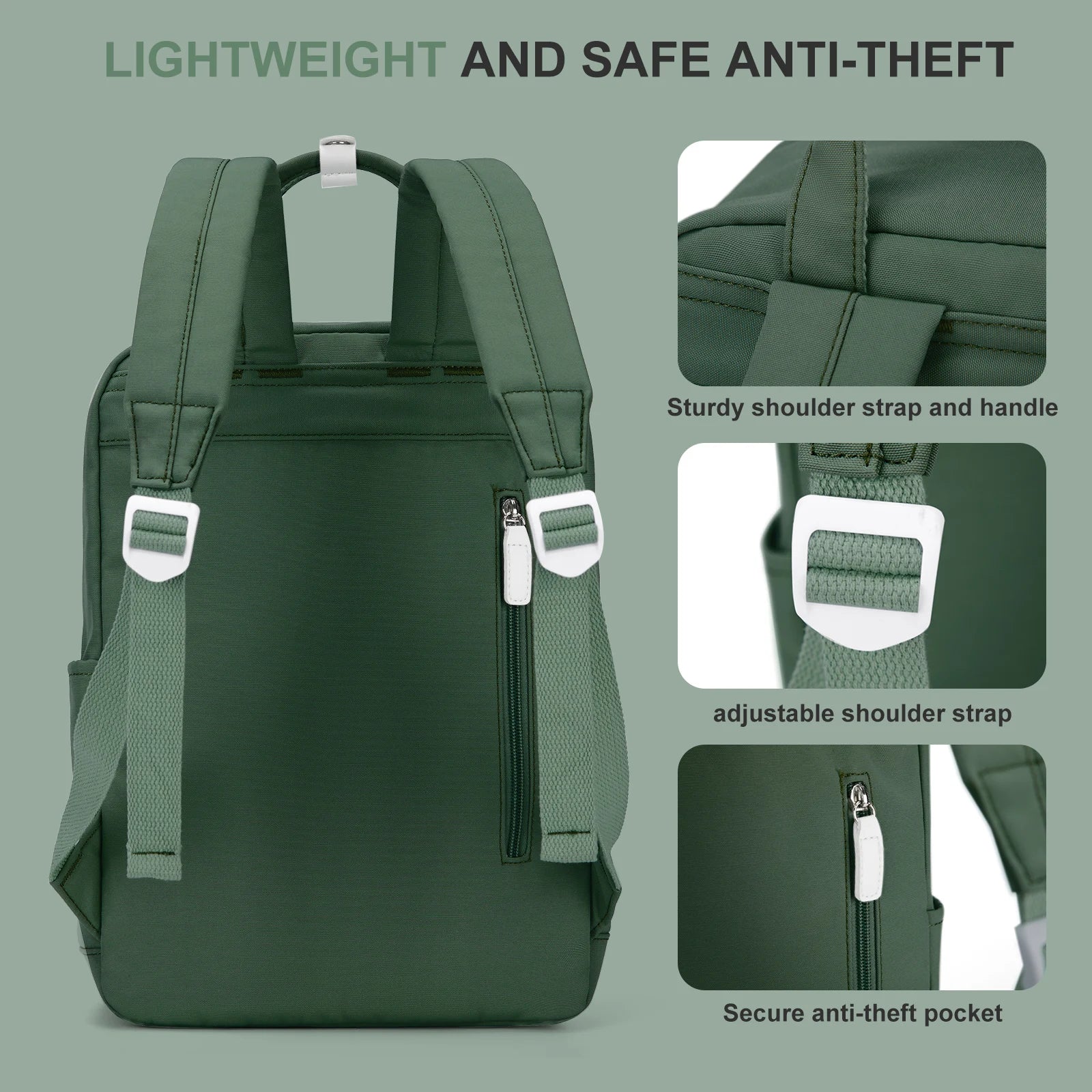 School Nylon Backpack for Teens and Women (Olive)