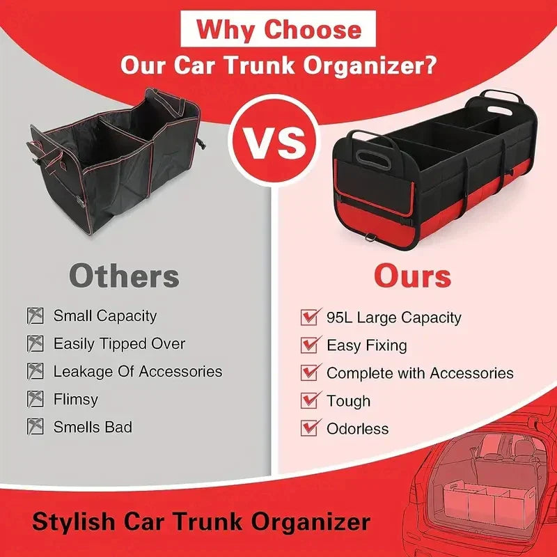 Universal Large Trunk Organizer 95L Collapsible Storage Bag Black