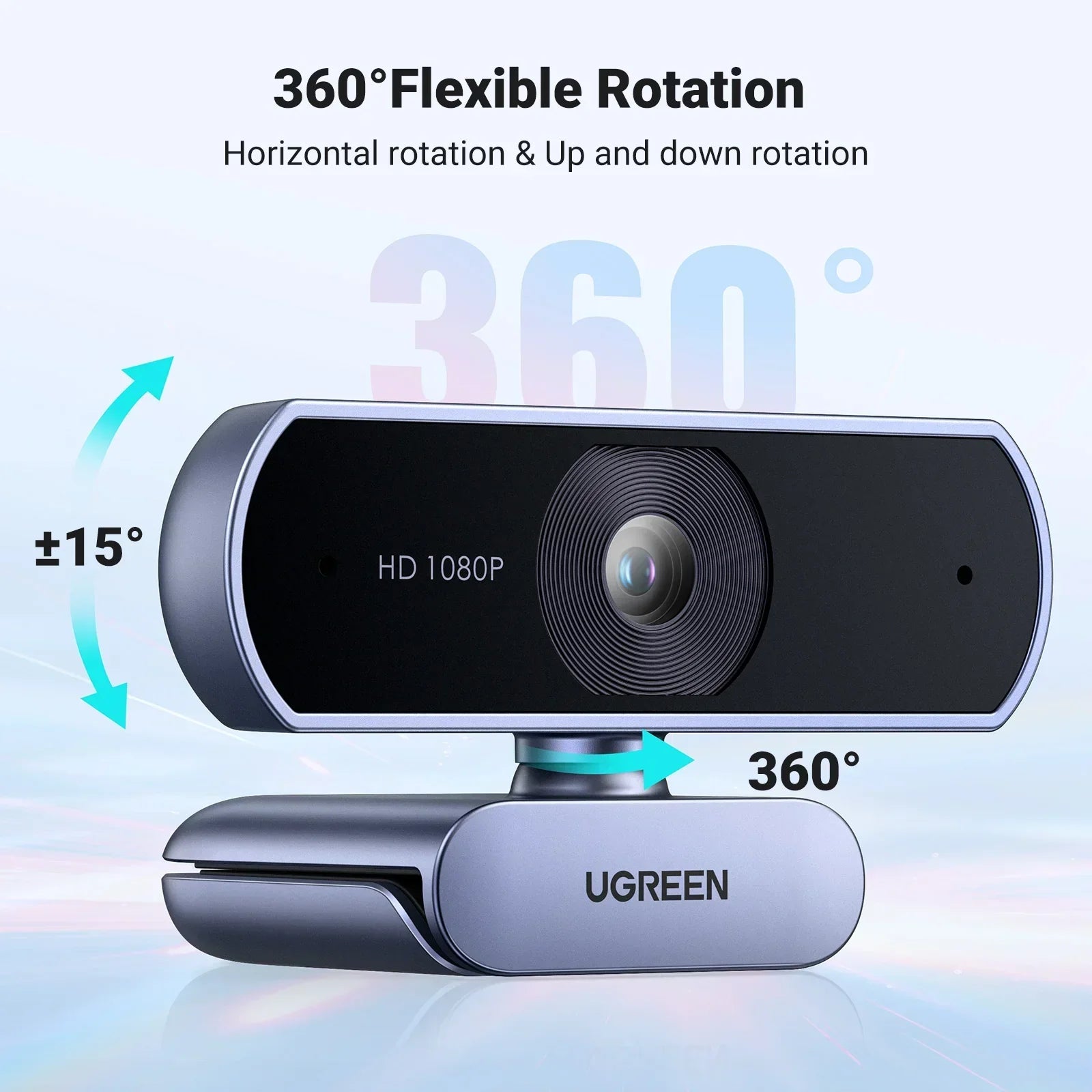 1080P HD Webcam Dual Mics Auto Light Correction Black