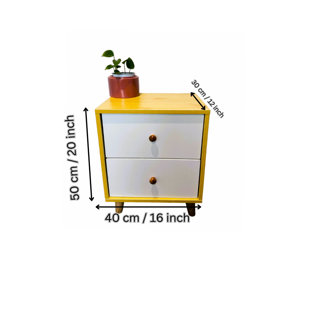 Wooden Bedside Cabinet With Two Drawers And Sturdy Legs