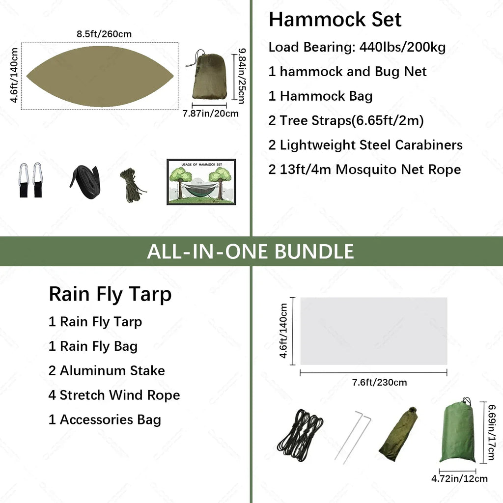 Camping Hammock With Mosquito Net And Rain Tarp