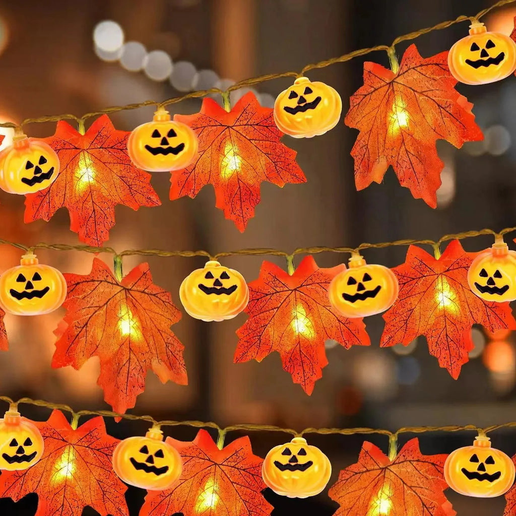 Autumn Maple Leaves Pumpkin Garland With Led
