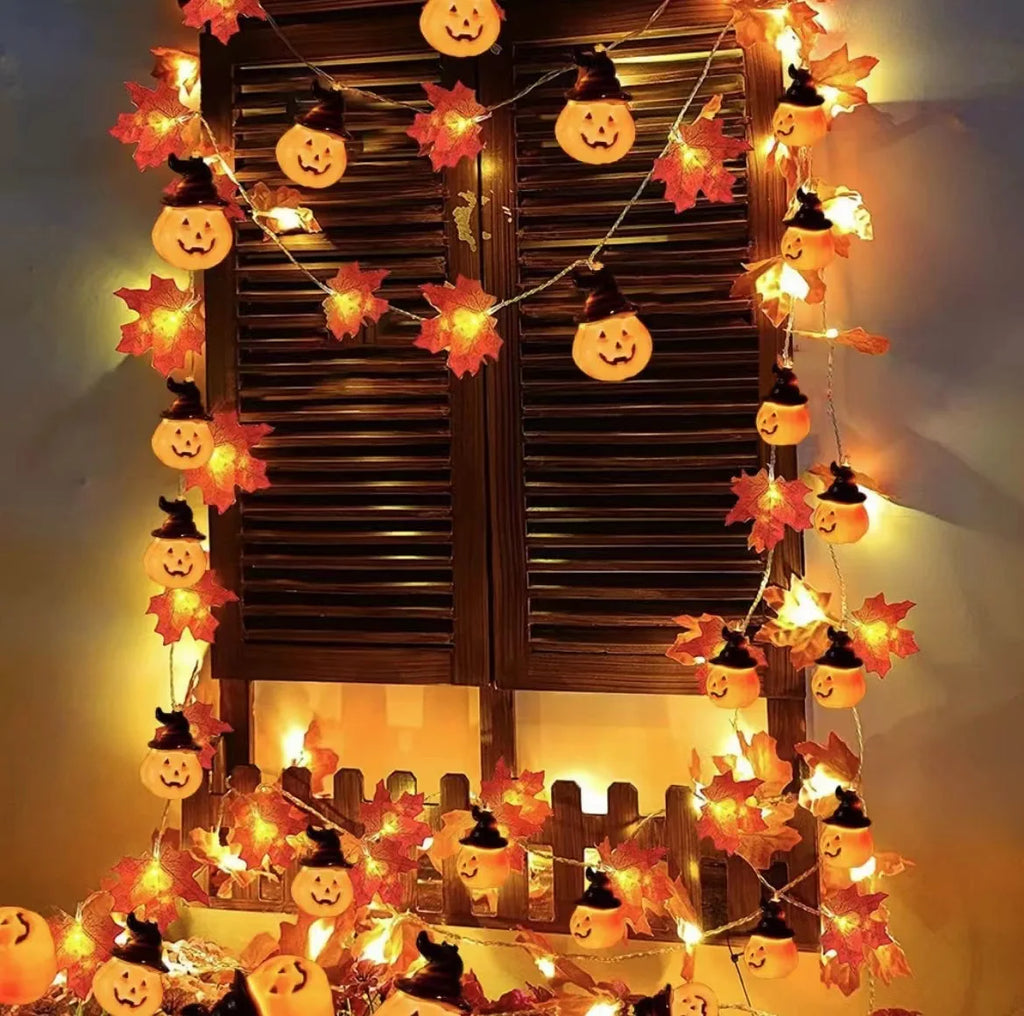 Autumn Maple Leaves Pumpkin Garland With Led