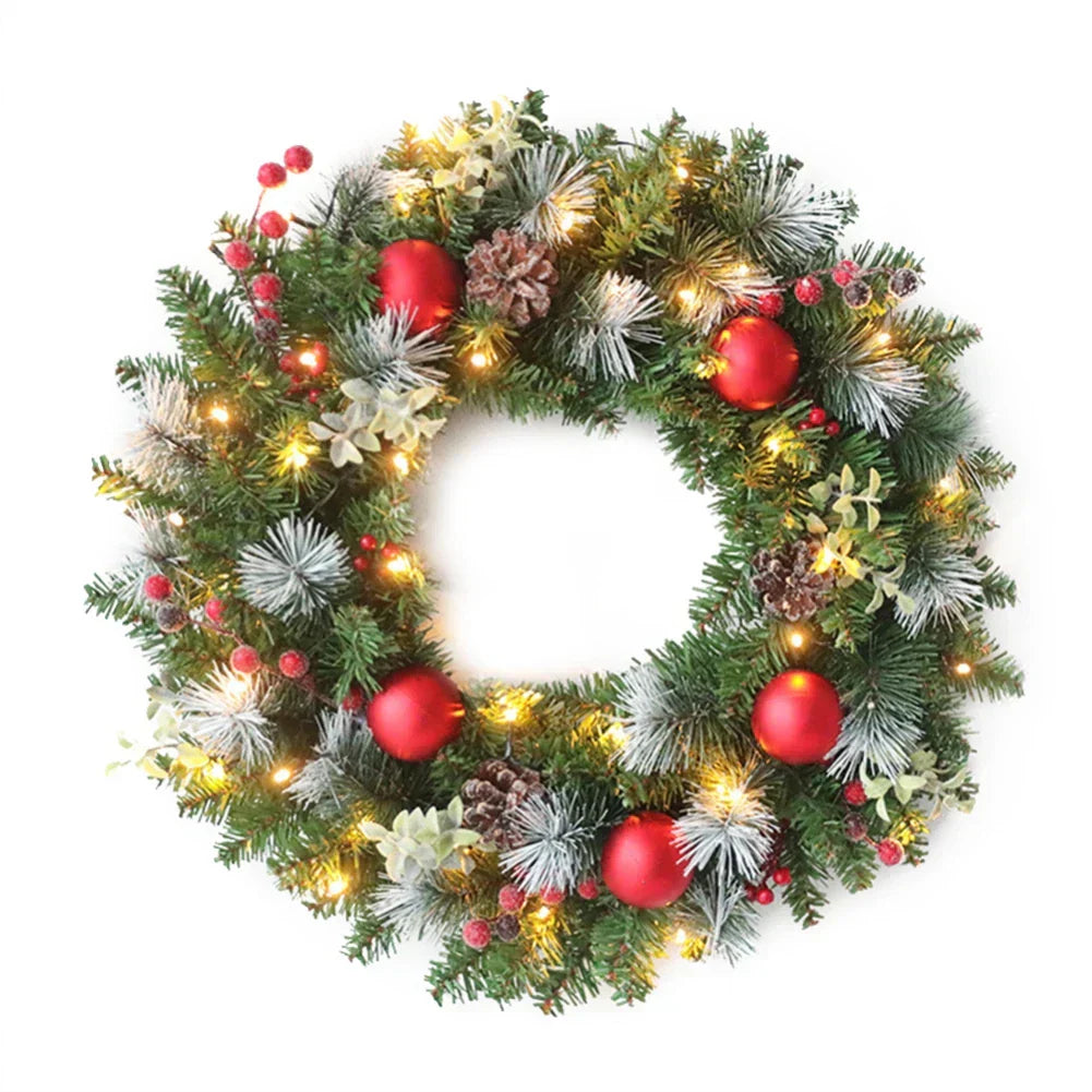 Led Christmas Wreath With Pinecones & Red Berries
