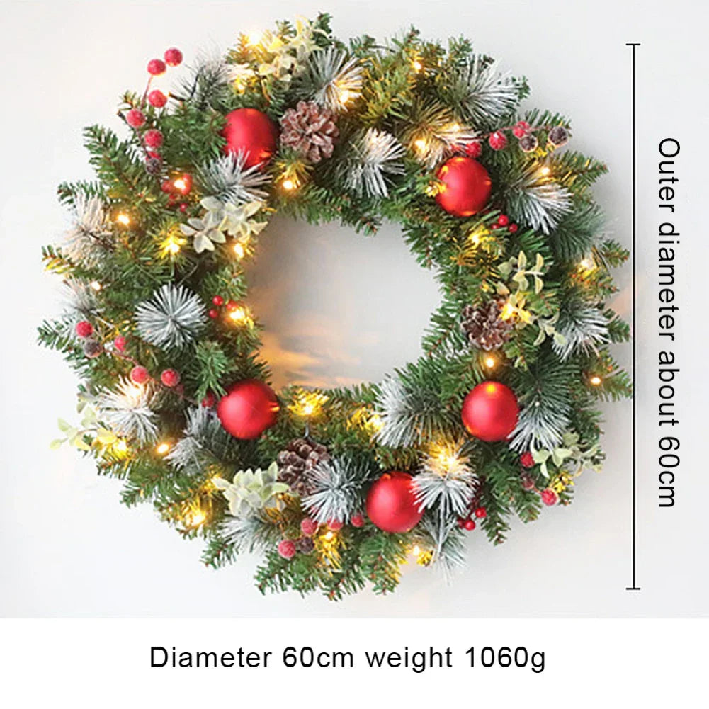 Led Christmas Wreath With Pinecones & Red Berries