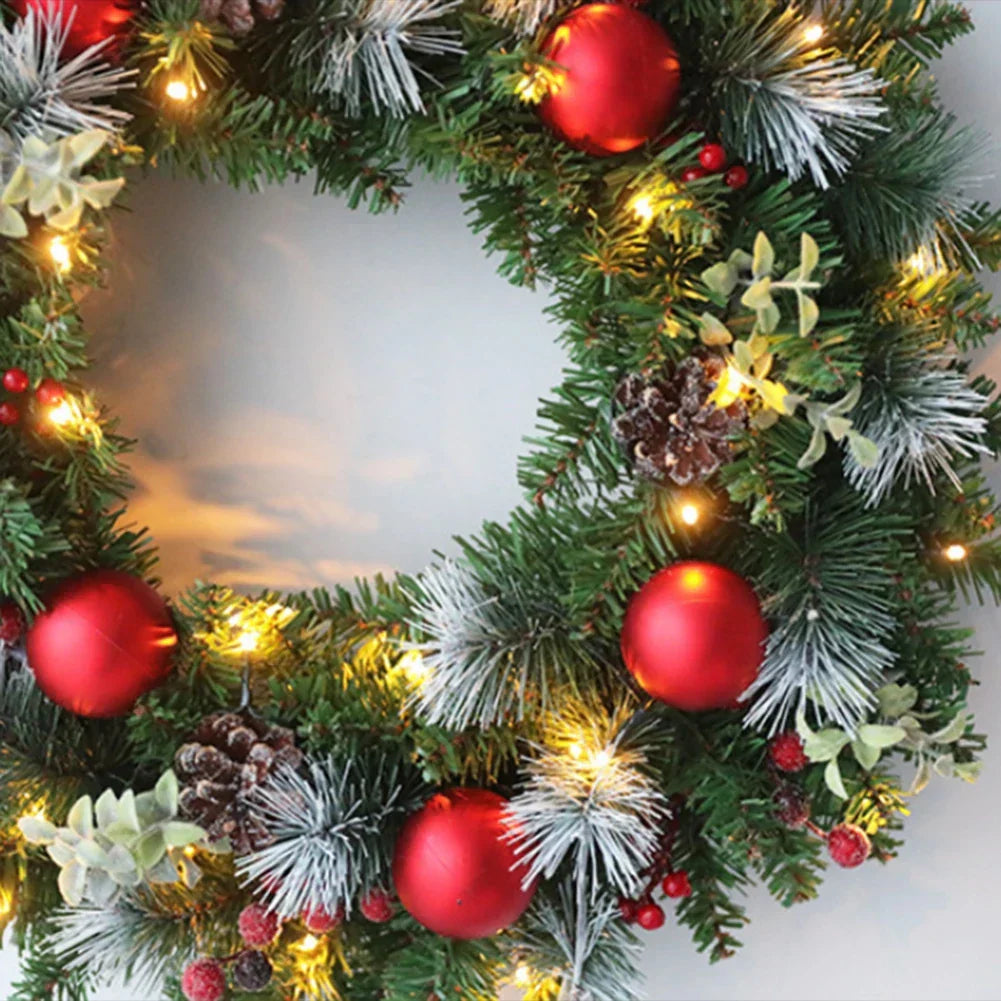 Led Christmas Wreath With Pinecones & Red Berries