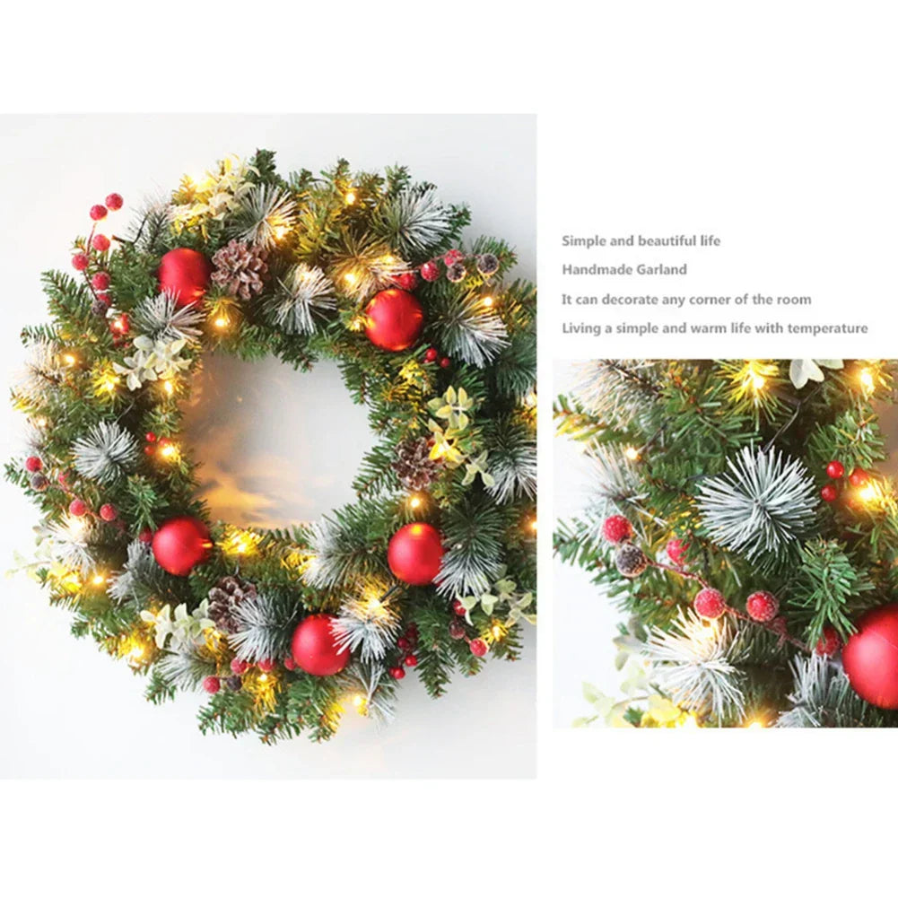Led Christmas Wreath With Pinecones & Red Berries