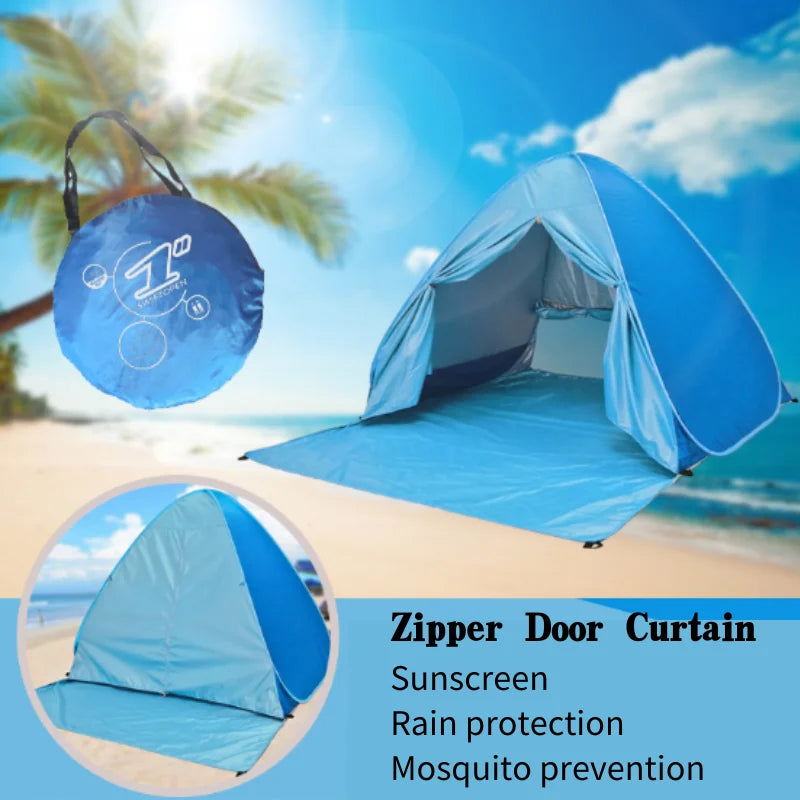 Automatic Pop-Up Beach Tent Uv Protection Waterproof Outdoor (Blue)