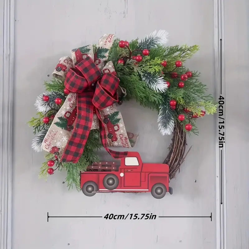 Charming Vintage Red Truck Christmas Wreath - Festive House Décor