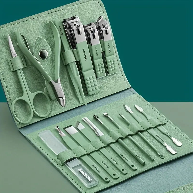12/16 Pcs Manicure Pedicure Facial Set  With Leather Case