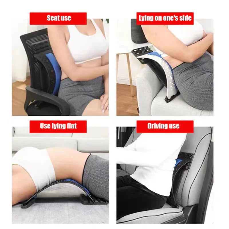 Adjustable Back Stretcher & Massager Lumbar Support Blue