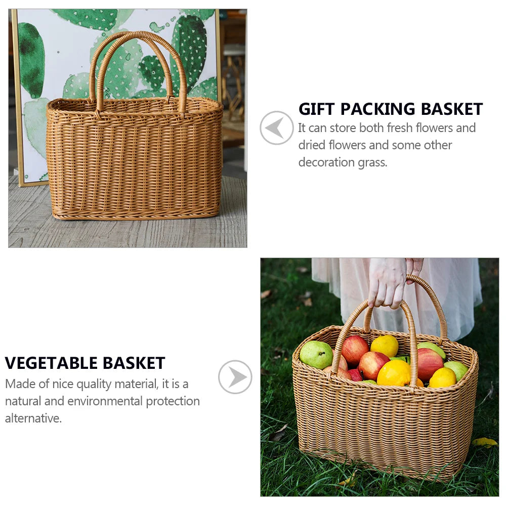Woven Wicker Basket With Handle