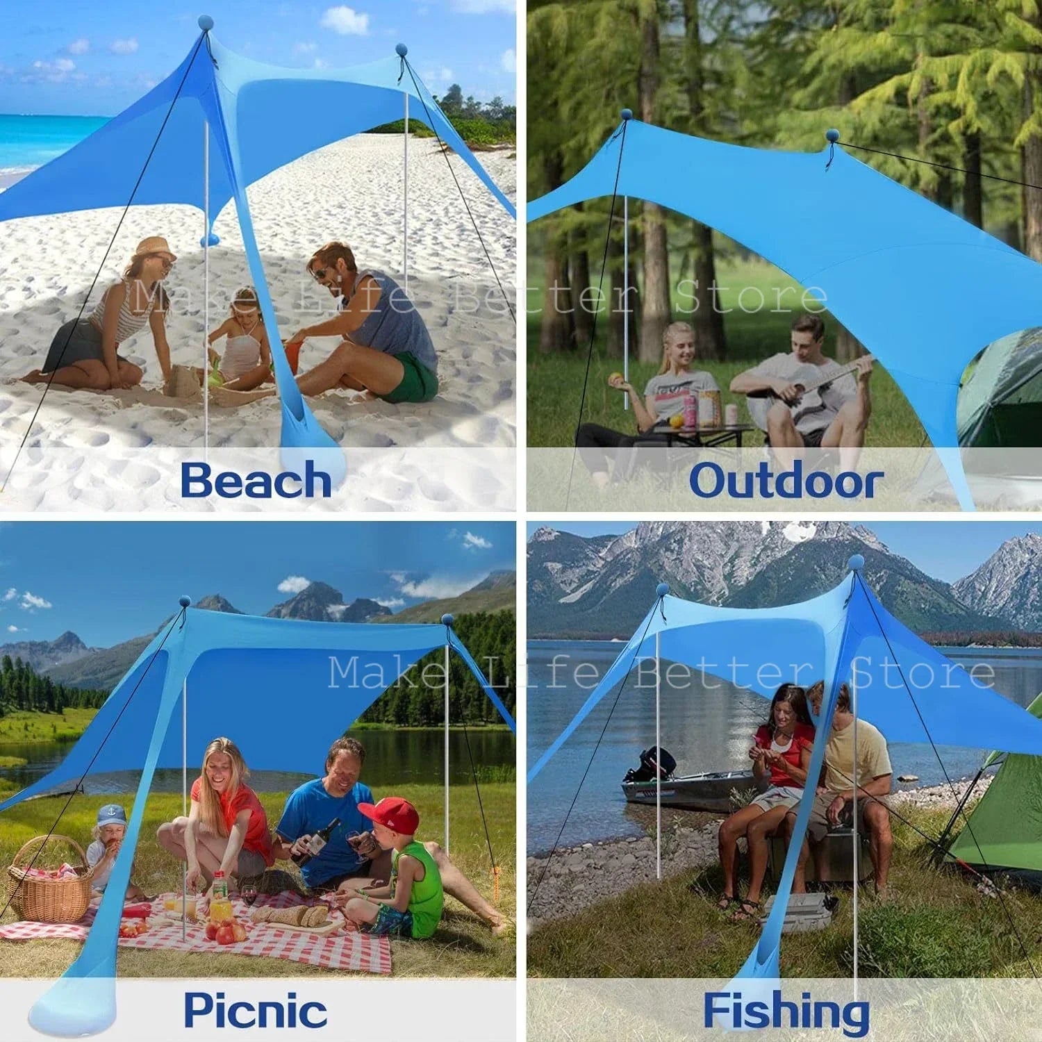 Ultralight Beach Awning Sunshade Tent For Outdoor (Blue)
