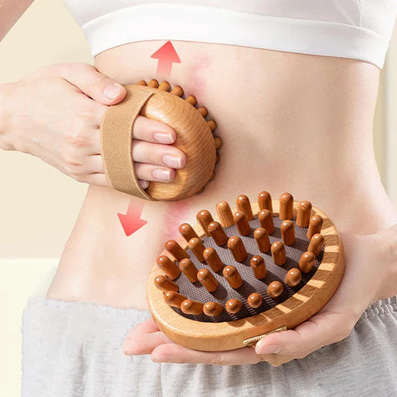 2Pcs Wooden Anti-Cellulite & Scalp Massage Brush Essential Oil Spa Brown