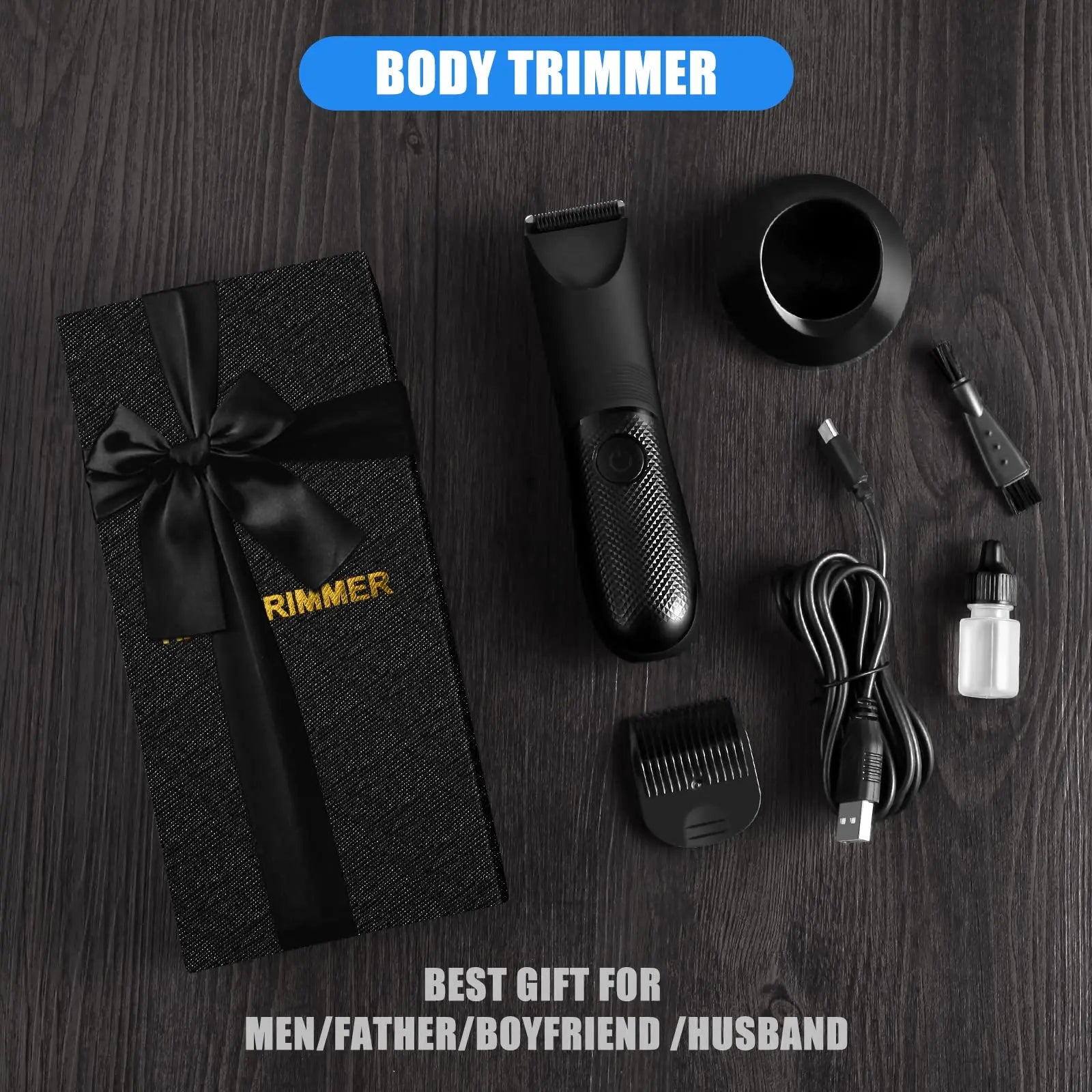 Rechargeable Body Hair Trimmer for Men Ceramic Blade & LED Light Black