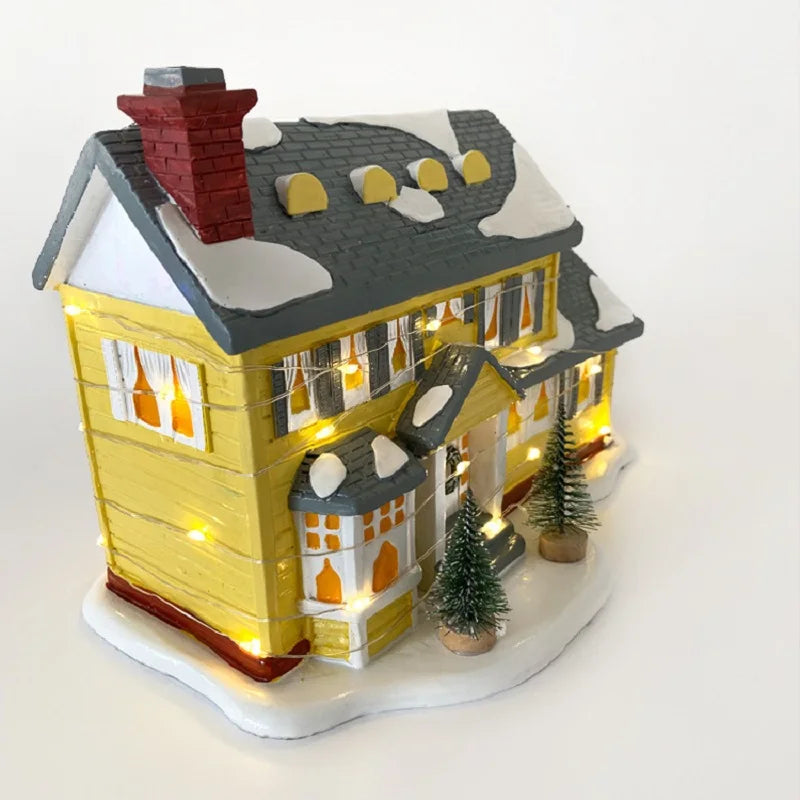Brightly Lit Christmas Village House With Santa Claus Car