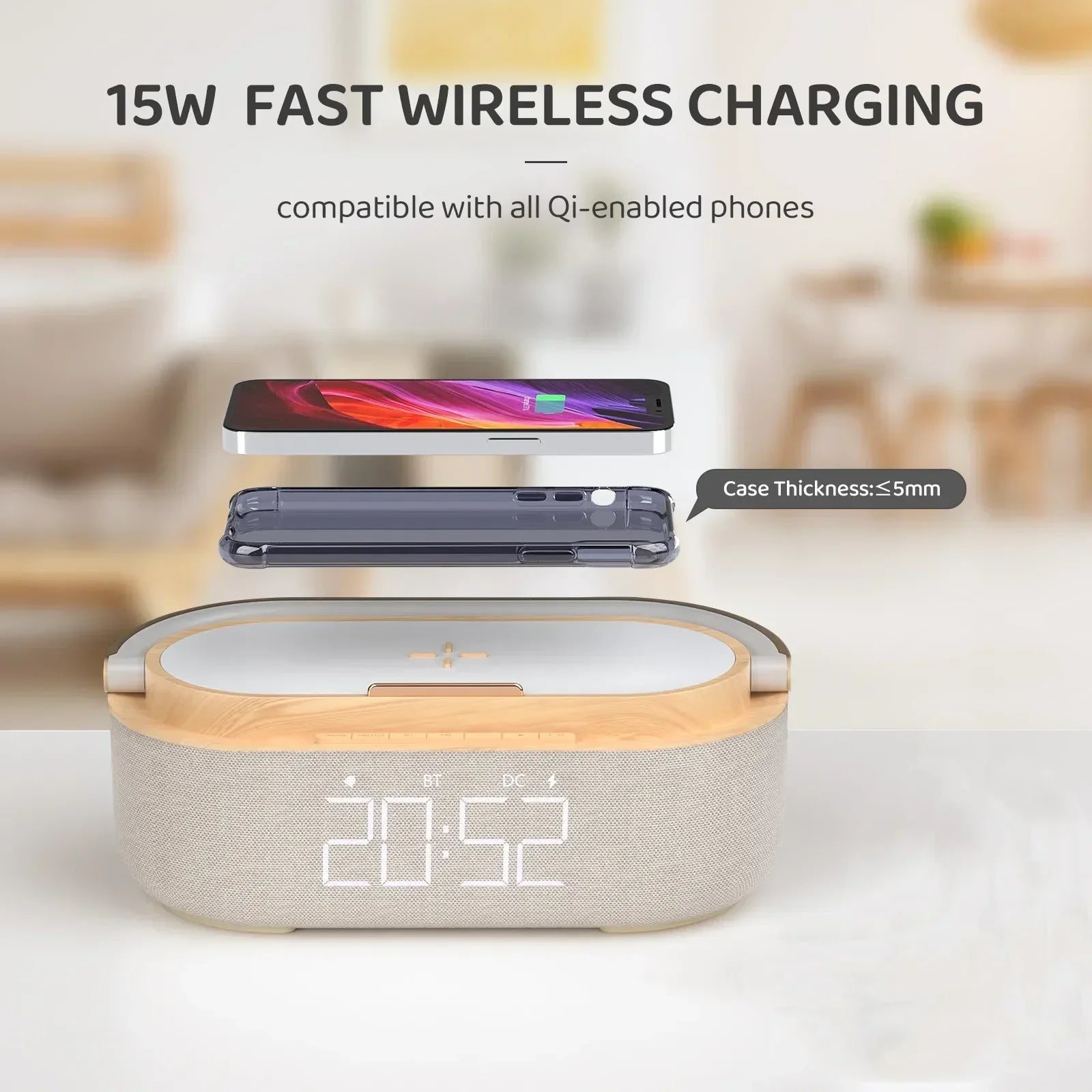 Bluetooth Speaker With Wireless Charging & Alarm Clock