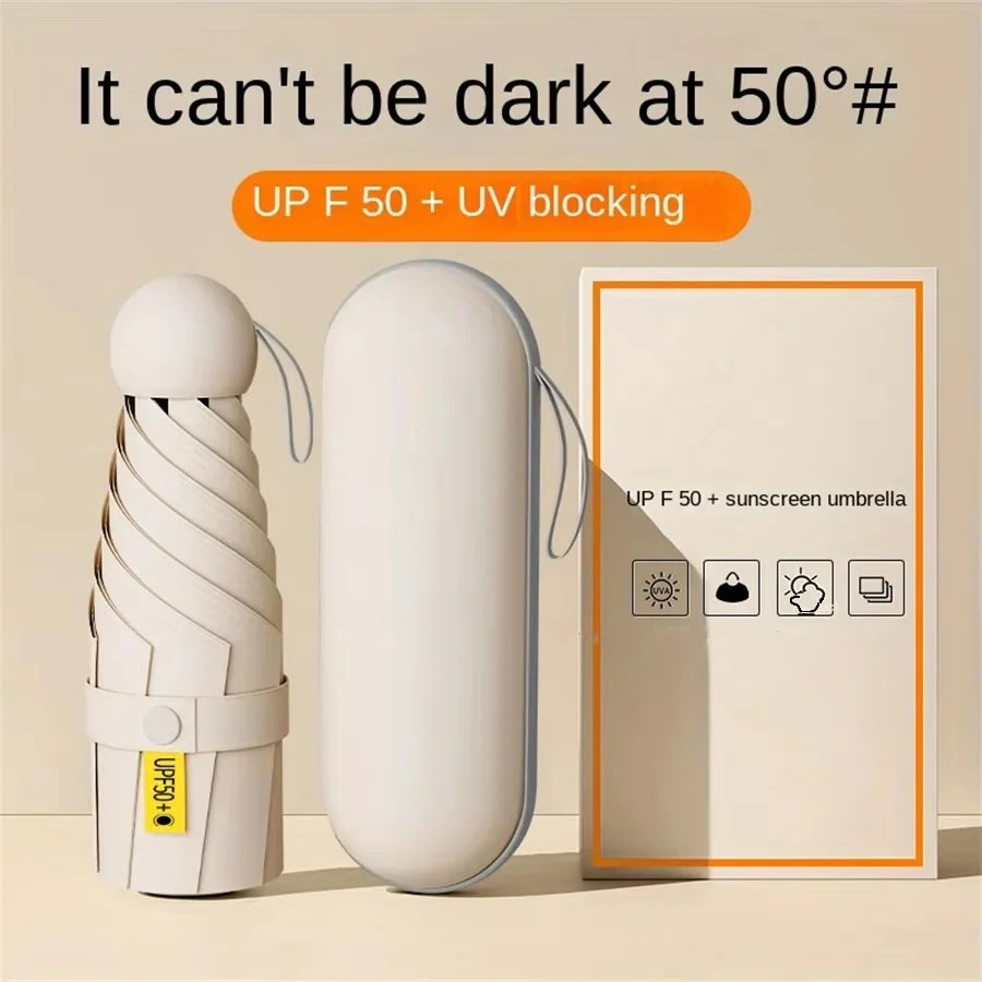 Portable Capsule Umbrella Compact Cream White