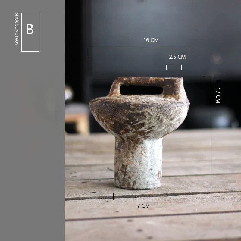 Vintage Handmade Wabi-Sabi Ceramic Flower Vase