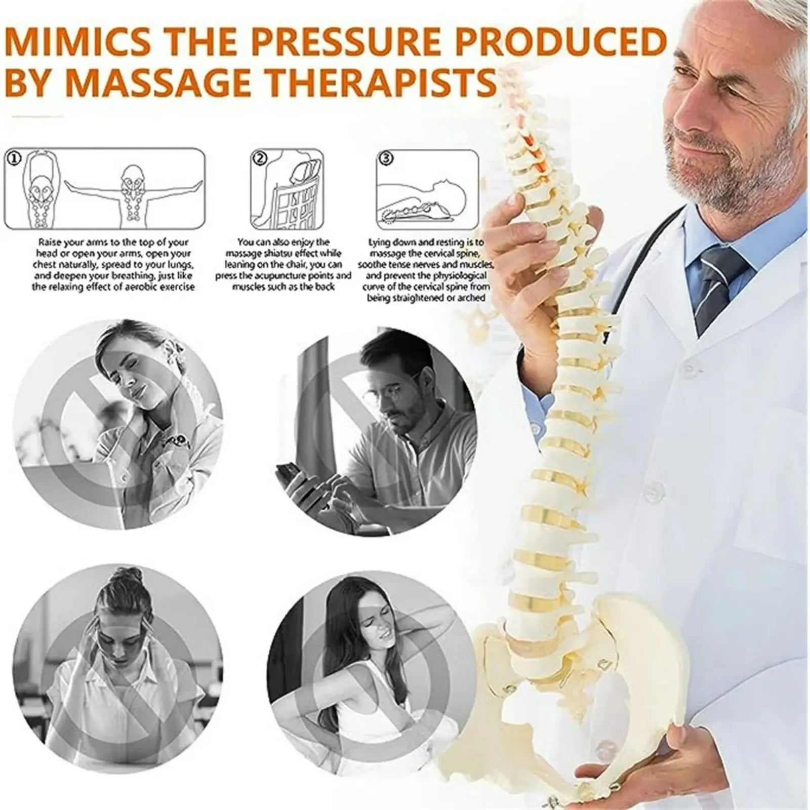 Cervical Traction Neck Stretcher Acupressure Massager Orange