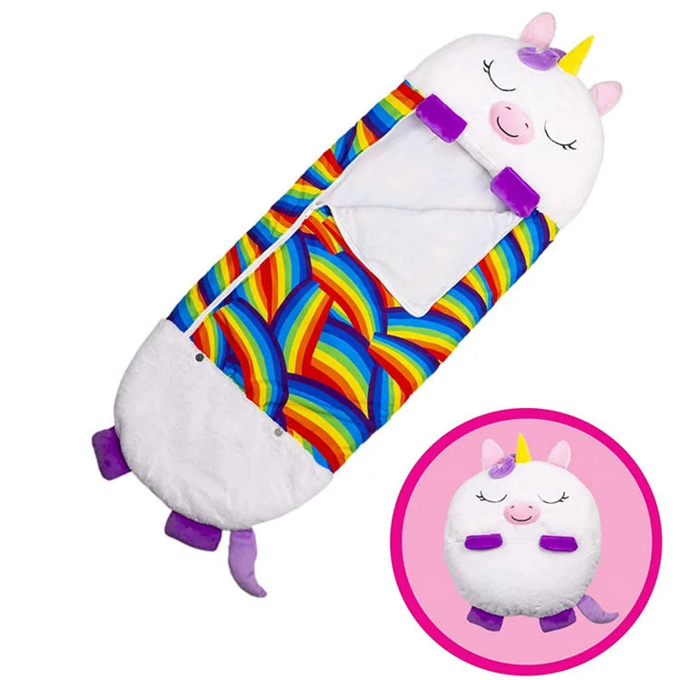 Kids Cartoon Plush Sleeping Bag Pillow Set (White)