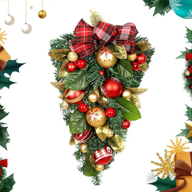 Christmas Door Wreath Upside Down Gold Teardrop Garland