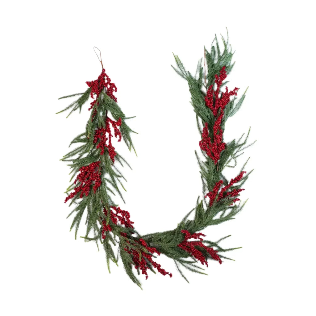 Christmas Garland With Pinecones & Red Berries Wreath