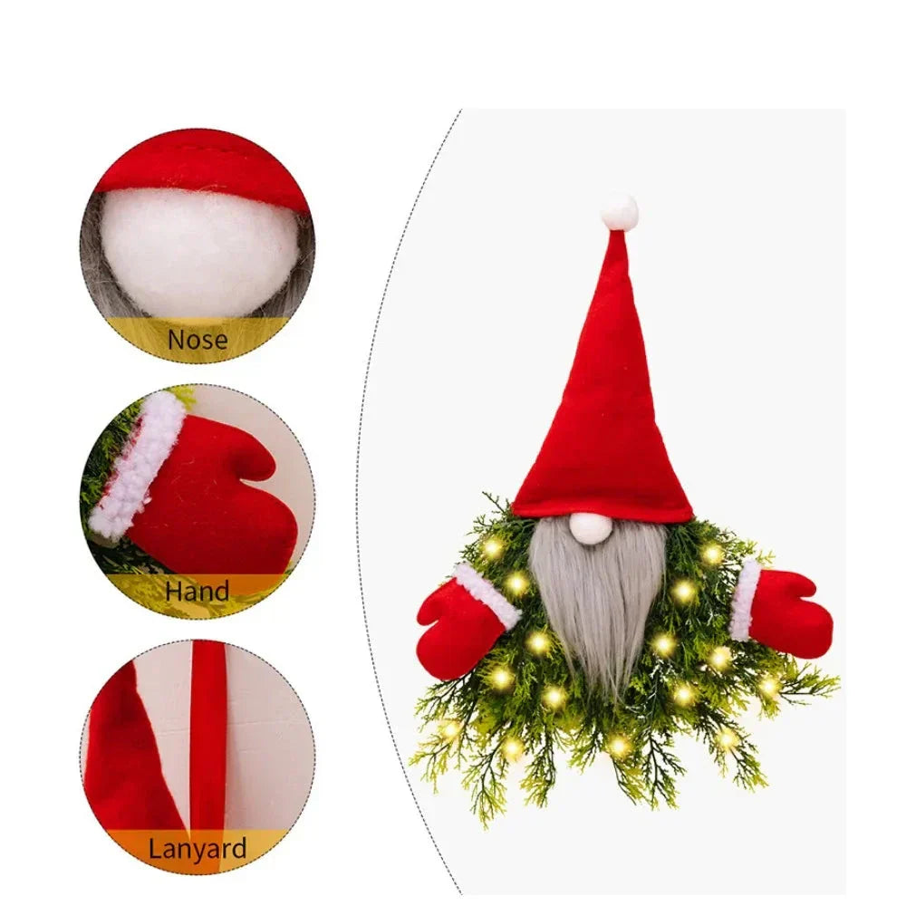 Christmas Gnome Wreath With Led Lights For Front Door