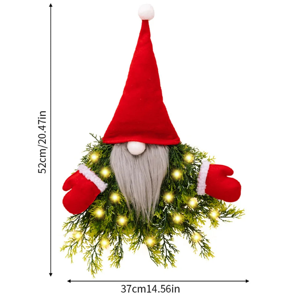Christmas Gnome Wreath With Led Lights For Front Door