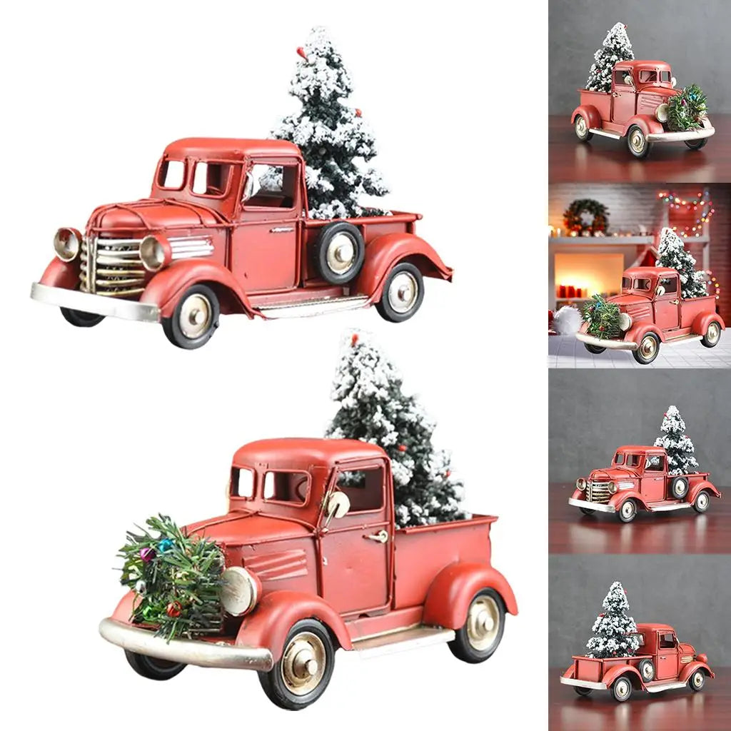 Wooden Farmhouse Christmas Truck Ornament With Christmas Tree
