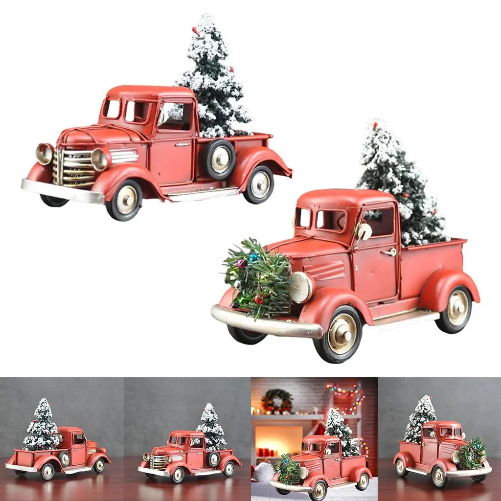 Wooden Farmhouse Christmas Truck Ornament With Christmas Tree