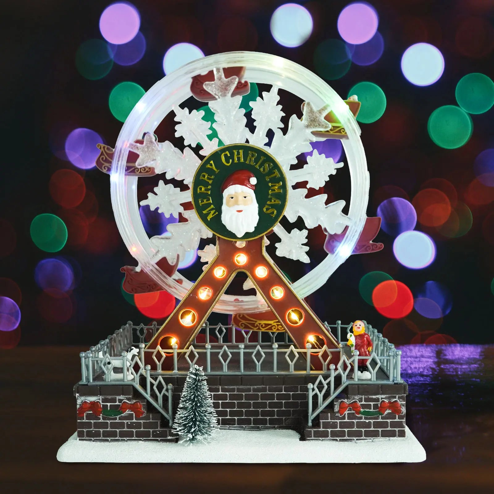 Rotating Christmas Ferris Wheel With Glowing Lights And Music