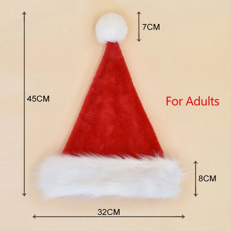 Christmas Santa Hat Plush Holiday Red Hat For Adults