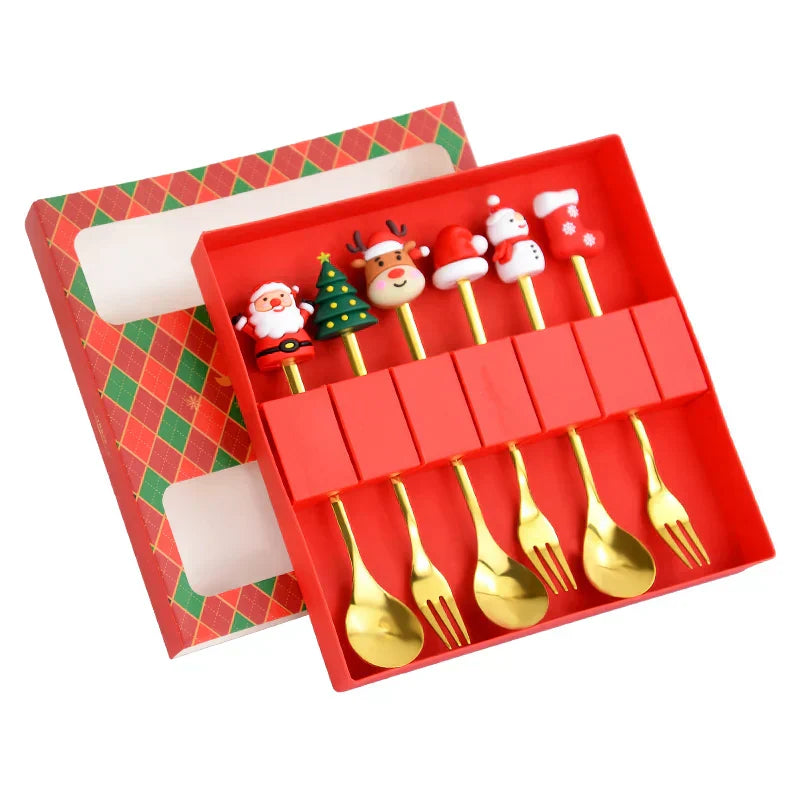 Christmas Spoon & Fork Set Stainless Steel Tableware (6 Pcs)