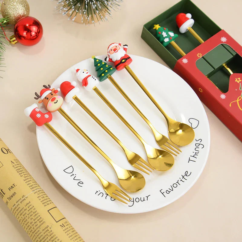 Christmas Spoon & Fork Set Stainless Steel Tableware (6 Pcs)