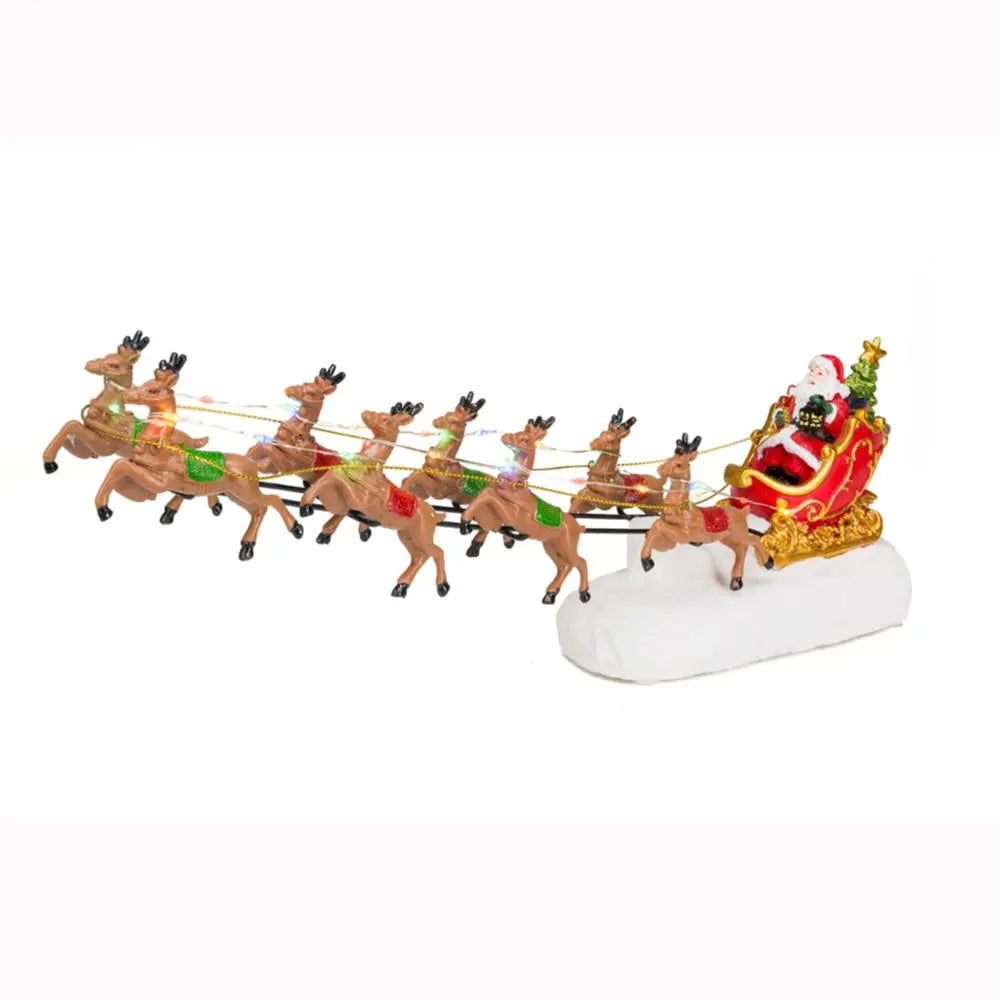 Christmas Village Decoration Led Santa'S Sleigh And Reindeer Figurines