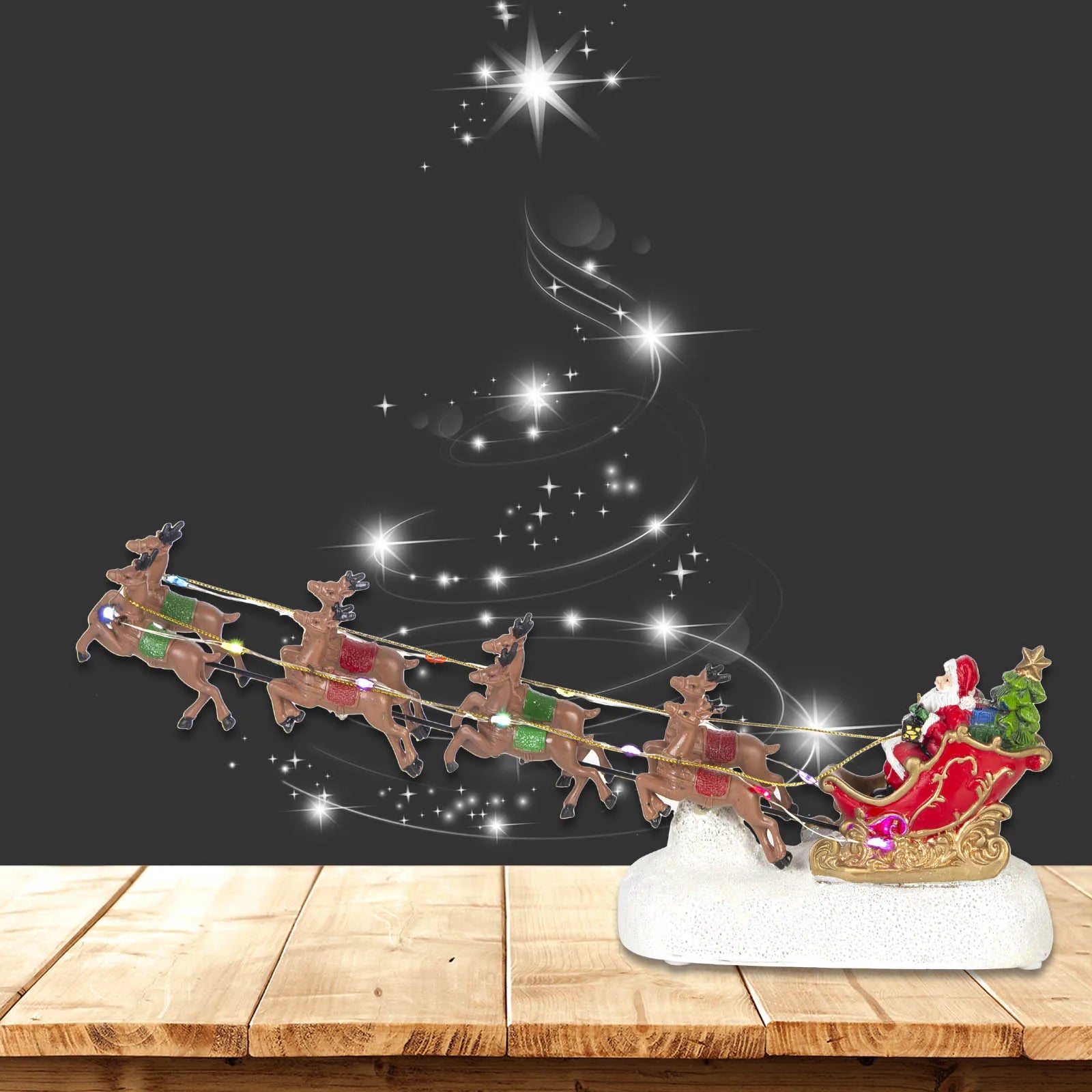 Christmas Village Decoration Led Santa'S Sleigh And Reindeer Figurines
