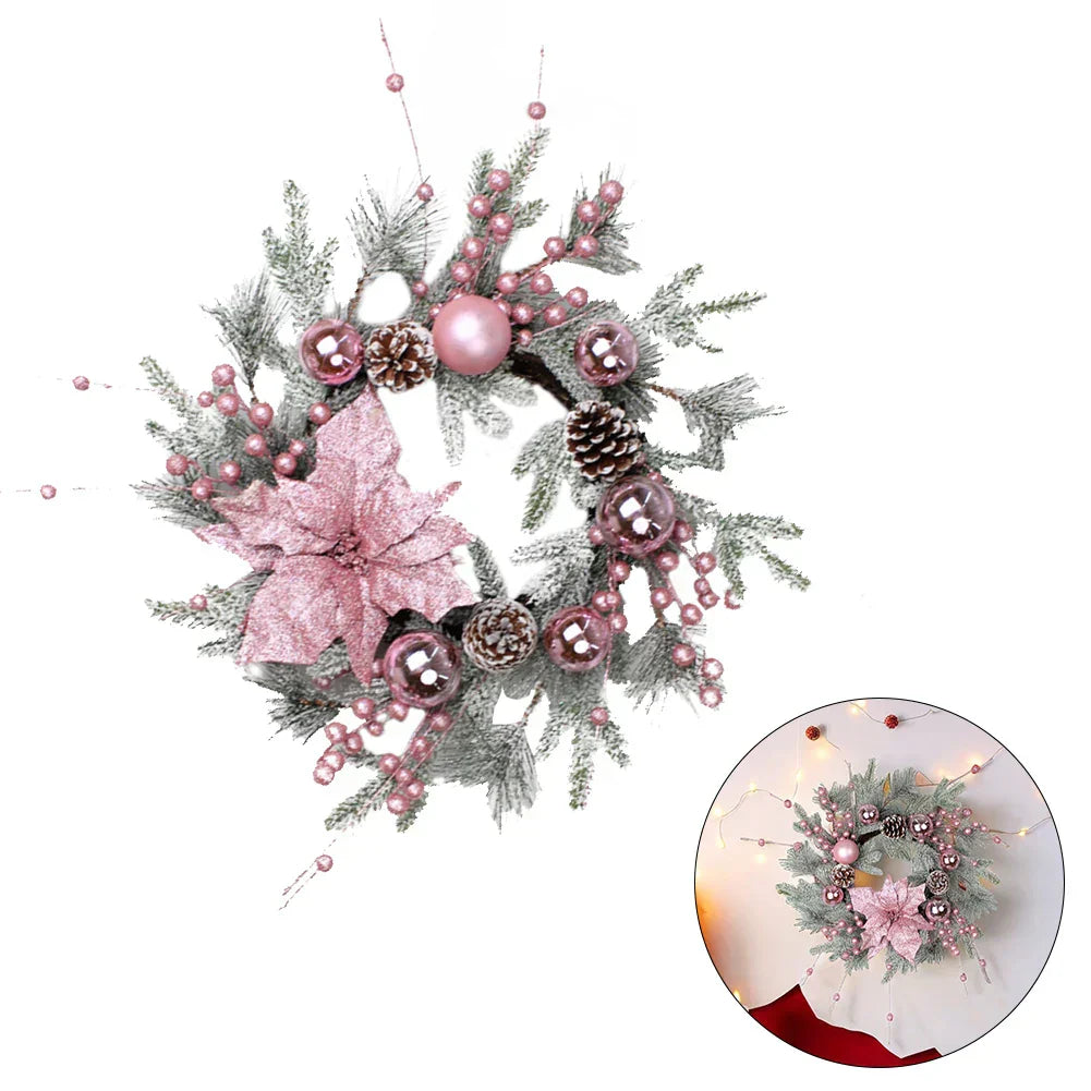 Christmas Pink Rattan Hanging Garland With Balls