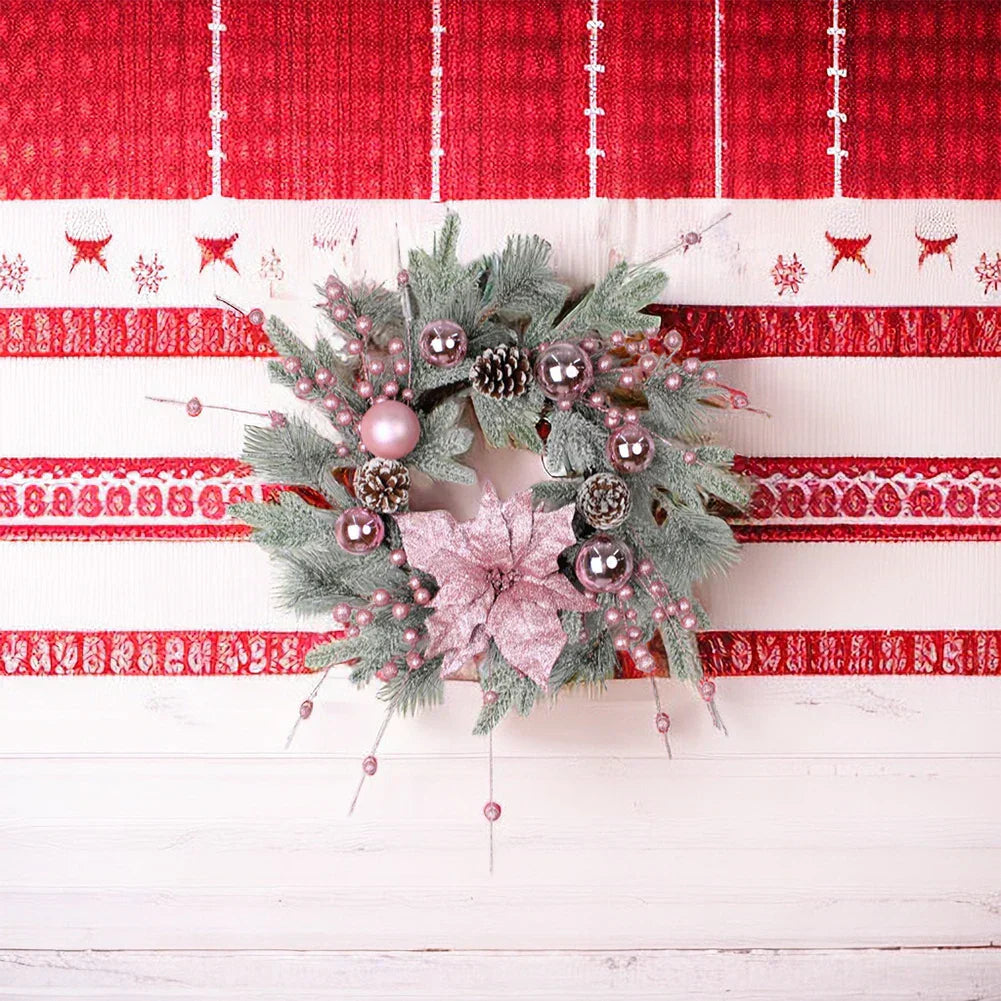 Christmas Pink Rattan Hanging Garland With Balls