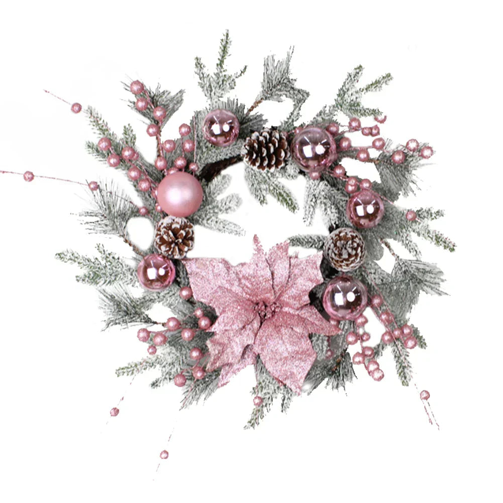 Christmas Pink Rattan Hanging Garland With Balls