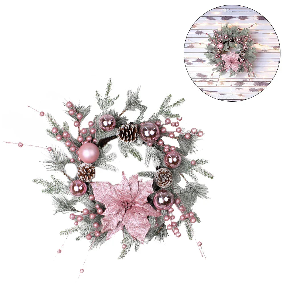 Christmas Pink Rattan Hanging Garland With Balls