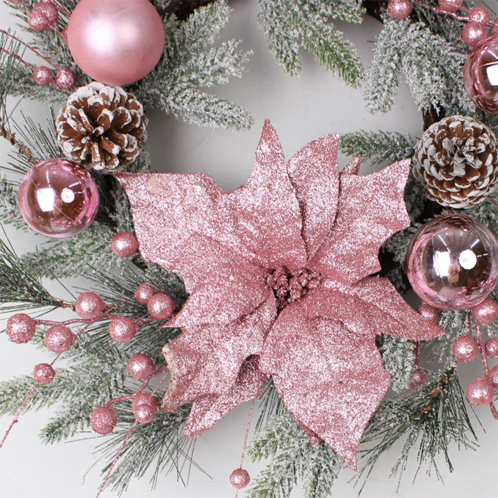 Christmas Pink Rattan Hanging Garland With Balls