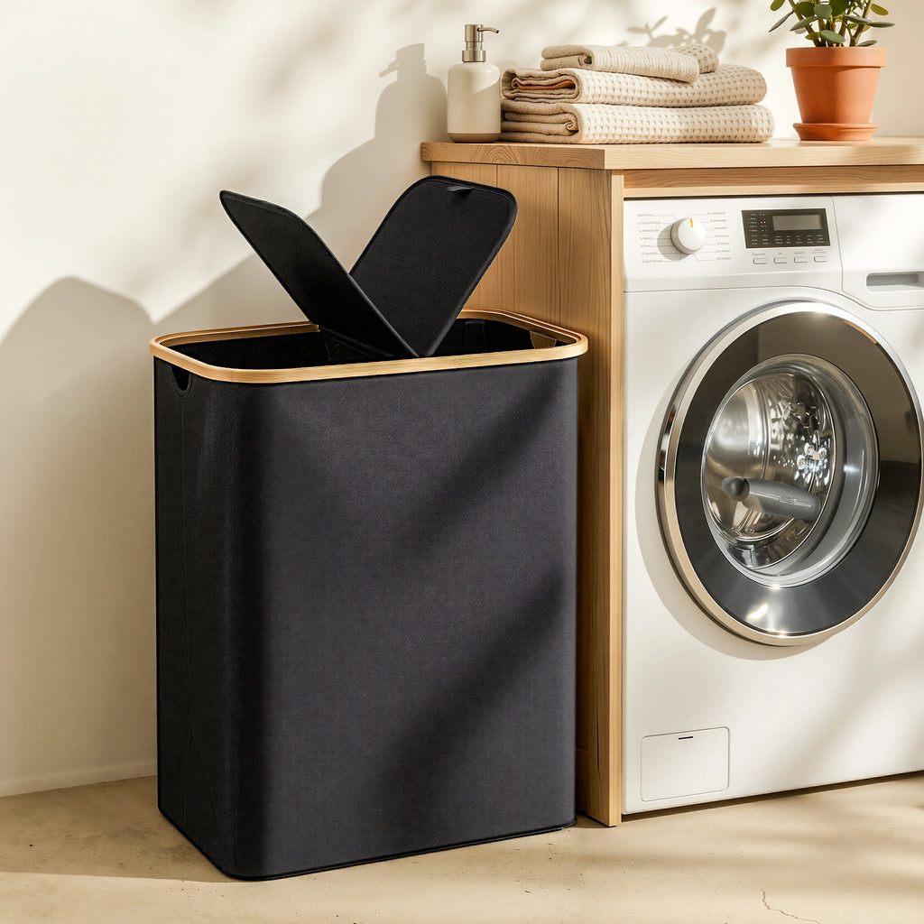 2-Section Foldable Laundry Basket with Removable Bags