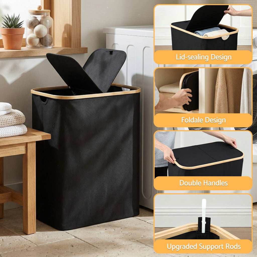 2-Section Foldable Laundry Basket with Removable Bags